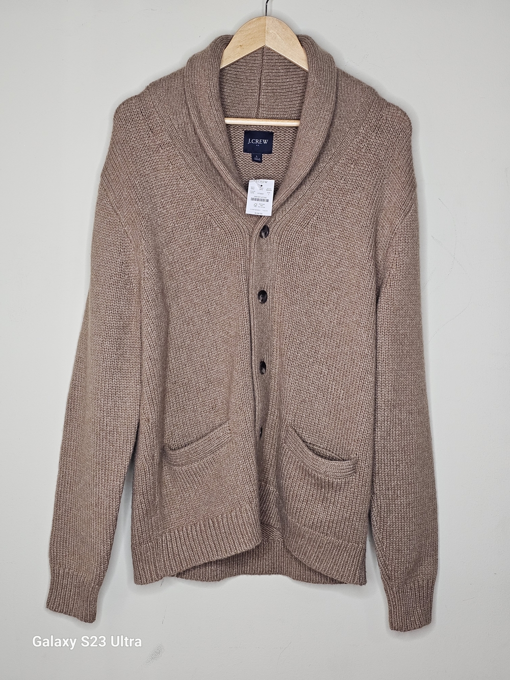 J. Crew Men’s Shawl Collar Buttons Pockets Cardigan - Taupe Brown L